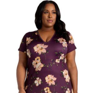 Poetic Justice Floral Skater Short Sleeve Dress Womens Size 2X